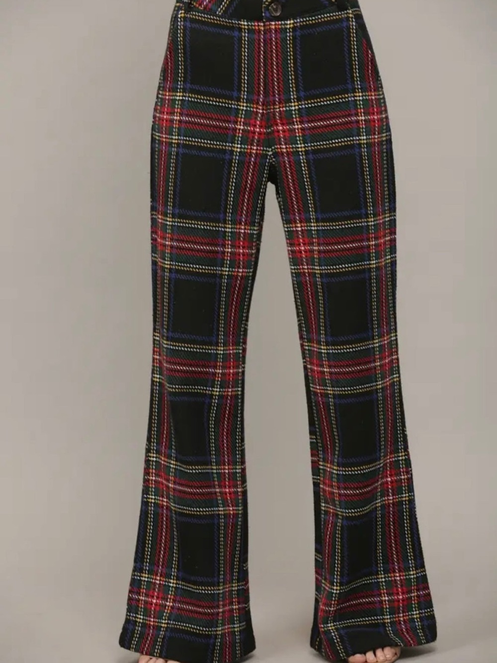 Fate Black Plaid Boot-Cut Pants with Red & Blue Tartan
